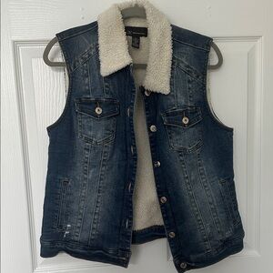 INC International Concepts Cream Sherpa denim Vest